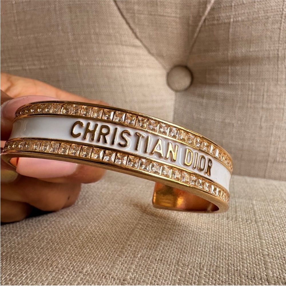 Dior Gold and White Christian Dior Crystal Cuff Bracelet - Picture 5 of 7